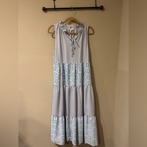 Entro Blue and White Geometric Maxi Dress